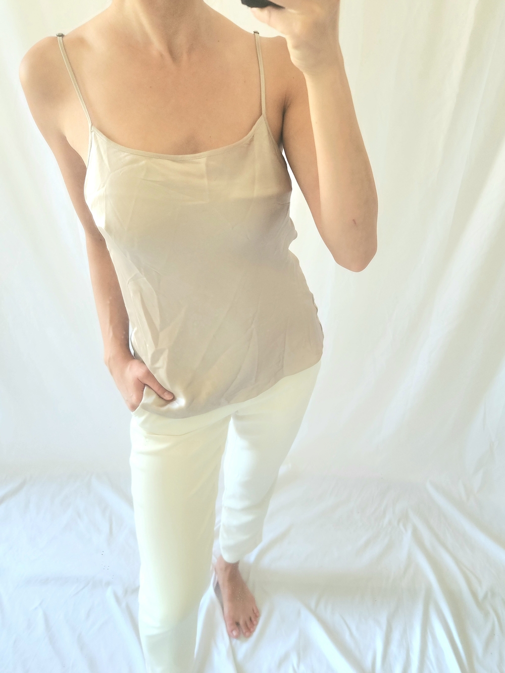 Nordstrom 100% Silk Beige Camisole with Adjustable Straps